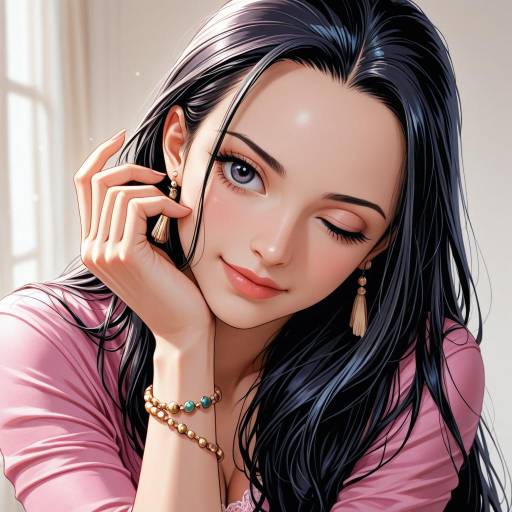 Charming Nico Robin in Pink Shirt