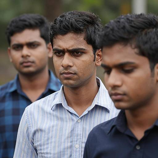 Three Serious Young Men Outdoors