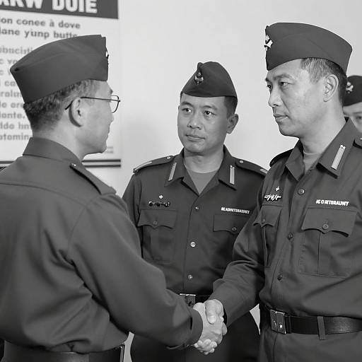 Three Soldiers in Black and White Photo