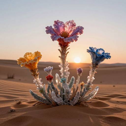 Surreal Martian Desert with Crystalline Flowers