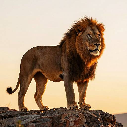 Majestic Red-Maned Lion at Sunset