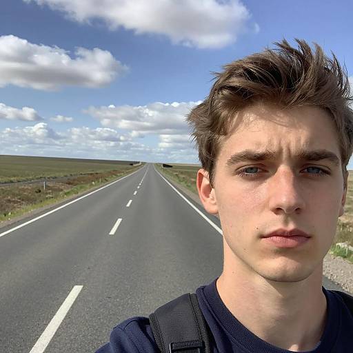 Close-Up Selfie by Empty Asphalt Road