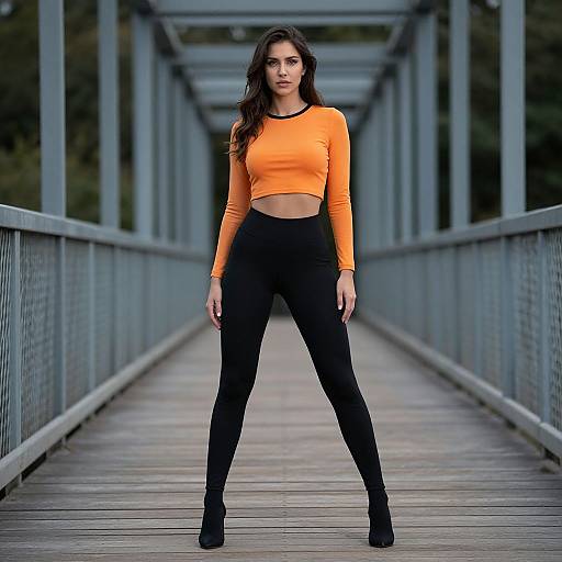 Woman in Tight Leggings on Bridge