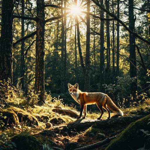Cinematic Red Fox in Sun-Dappled Forest