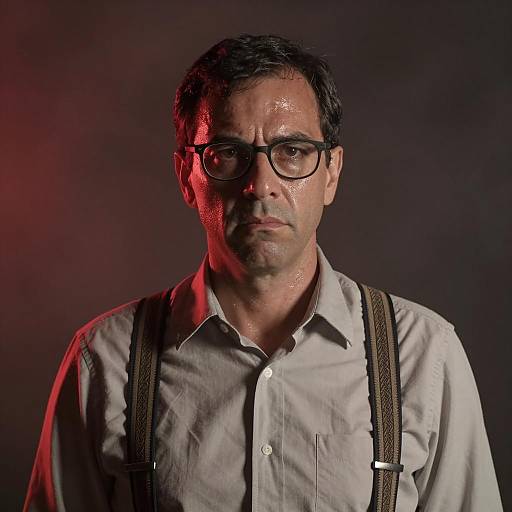 Serious Middle-Aged Man with Glasses and Suspenders