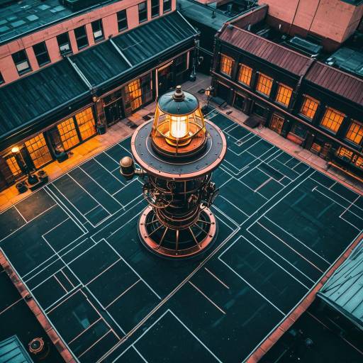 Steampunk rooftop lantern aerial view