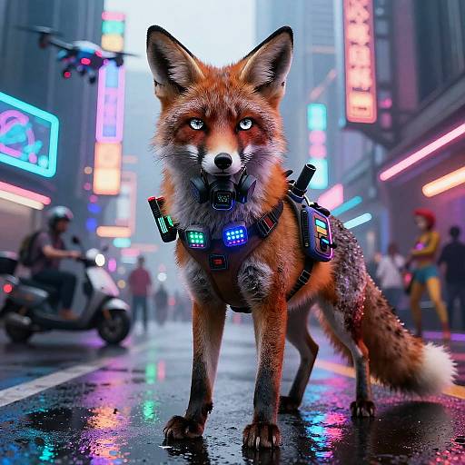 Cyberpunk Fox in Neon Cityscape