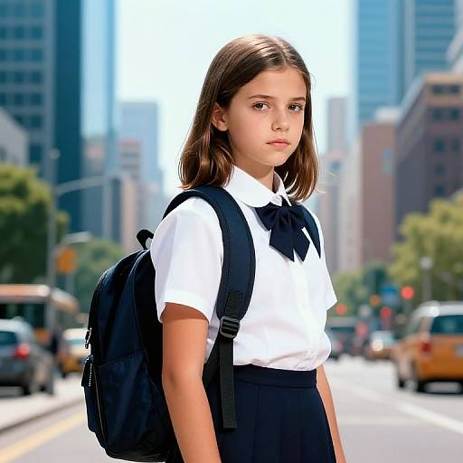Confident Schoolgirl in Urban Cityscape
