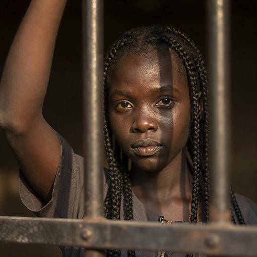 Golden Light Portrait Through Metal Grate