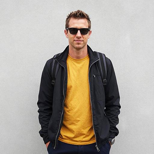 Man in Yellow Shirt and Black Jacket