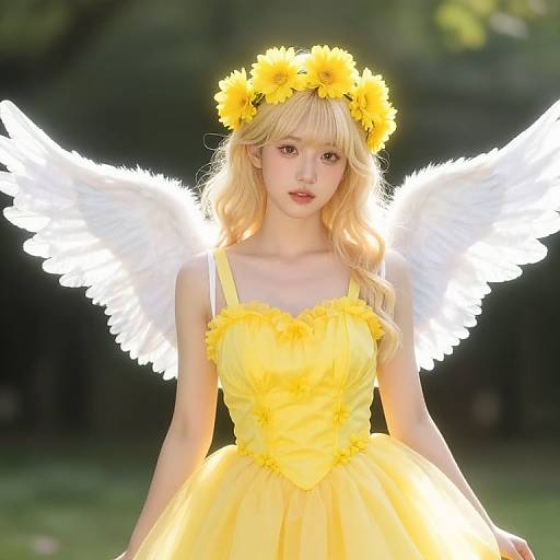 Blonde Girl in Yellow Dress with Wings
