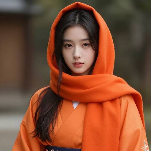 Asian Girl in Orange Kimono