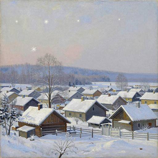 Snowy Village at Pale Winter Dawn