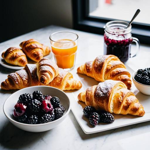 Breakfast Spread with Croissants and Blackberries