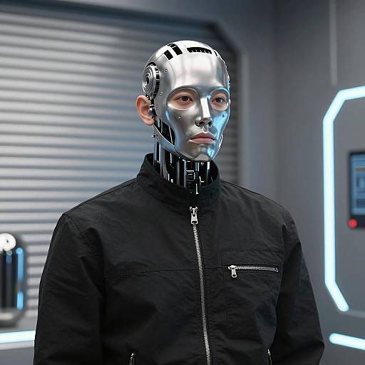 Futuristic Man with Robotic Face