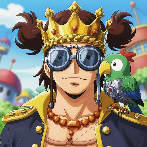 Anime Sky Pirate Captain with Mechanical Parrot