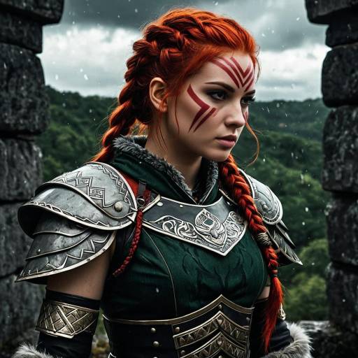 Fierce Red-Haired Warrior Woman in Armor