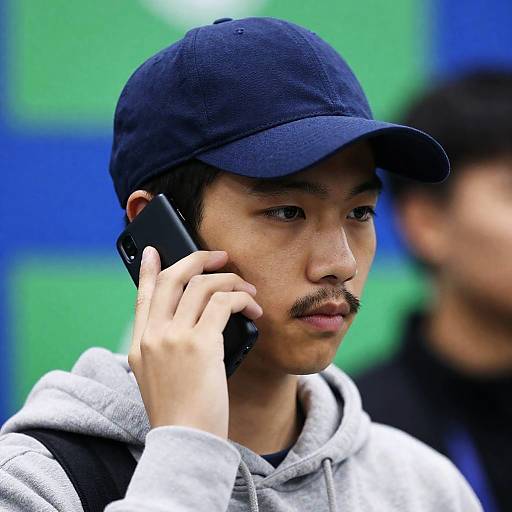 Focused Young Man with Flip Phone