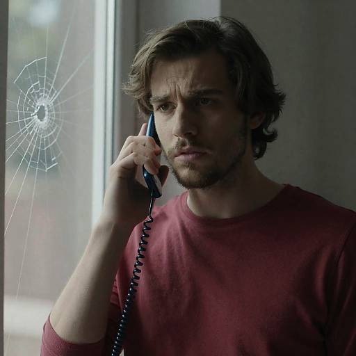 Concerned Young Man by Cracked Window