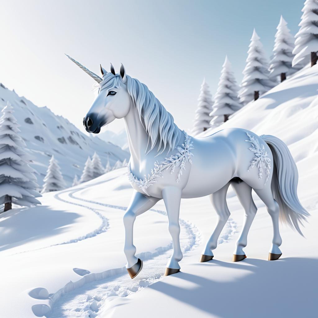 Ultra-Realistic Snow Unicorn in Mountains