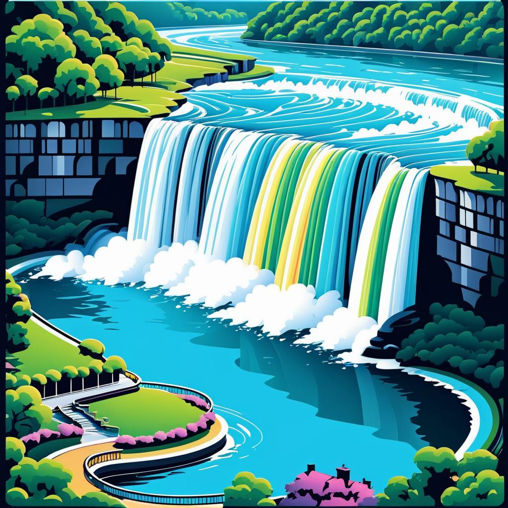 Whimsical Niagara Falls in Pixar Style