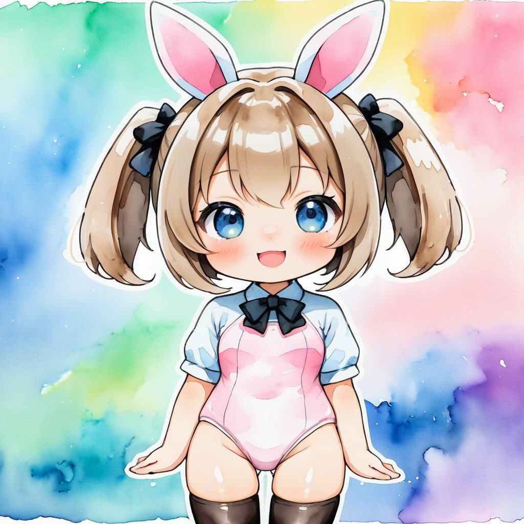 Chibi Bunny Girl in Watercolor Style