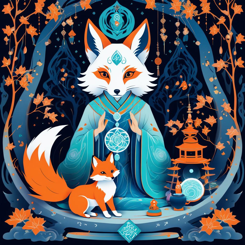 Mystical Fox Spirit in Ethereal Shrine