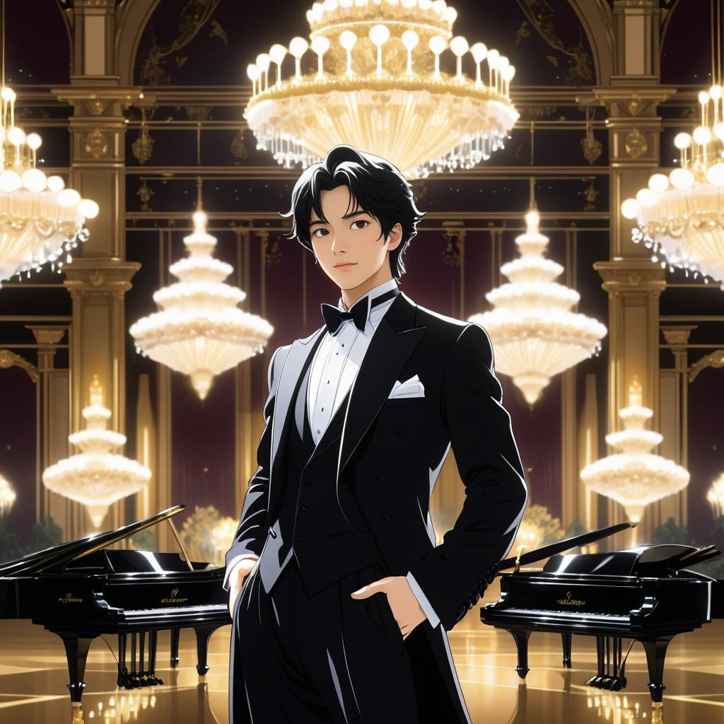 Elegant Pianist in a Grand Hall