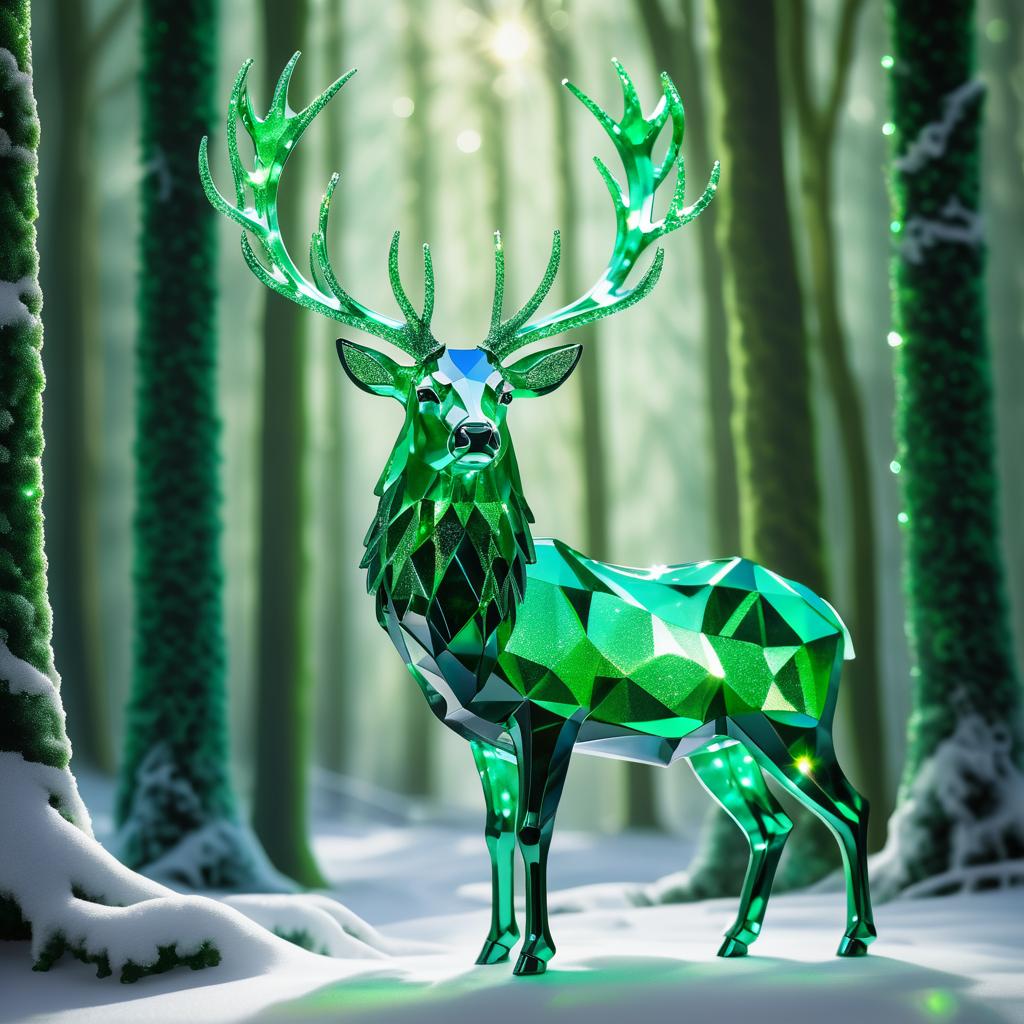 Emerald Crystal Stag in Enchanted Forest