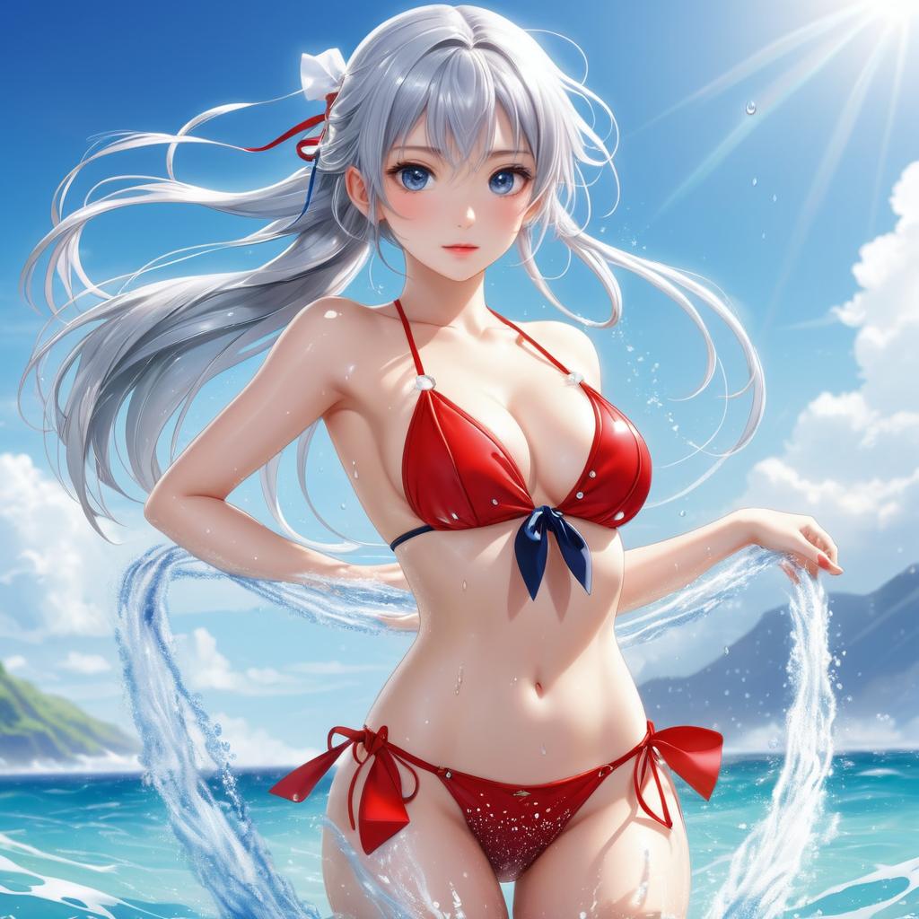 Sunlit Ecchi Art of a Silver-Haired Girl