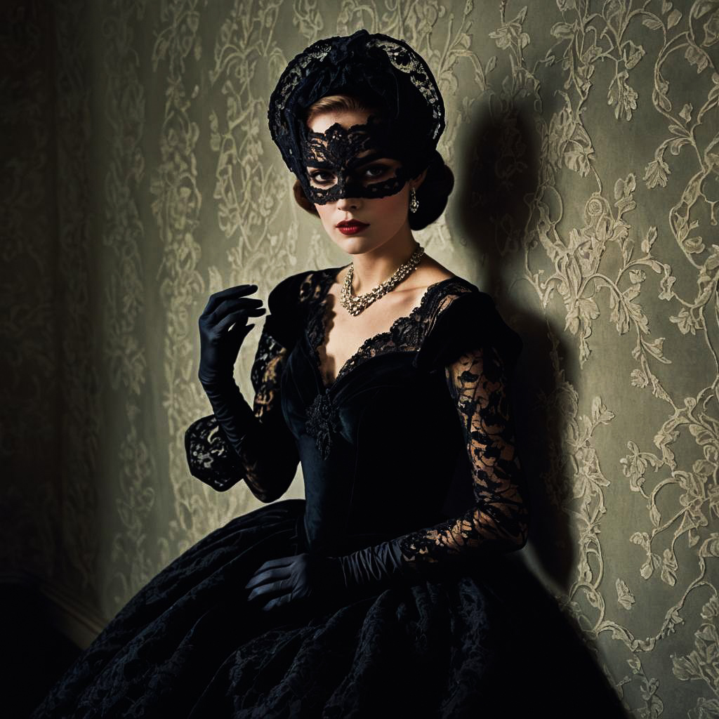 Elegant Mysterious Woman in Lace Mask