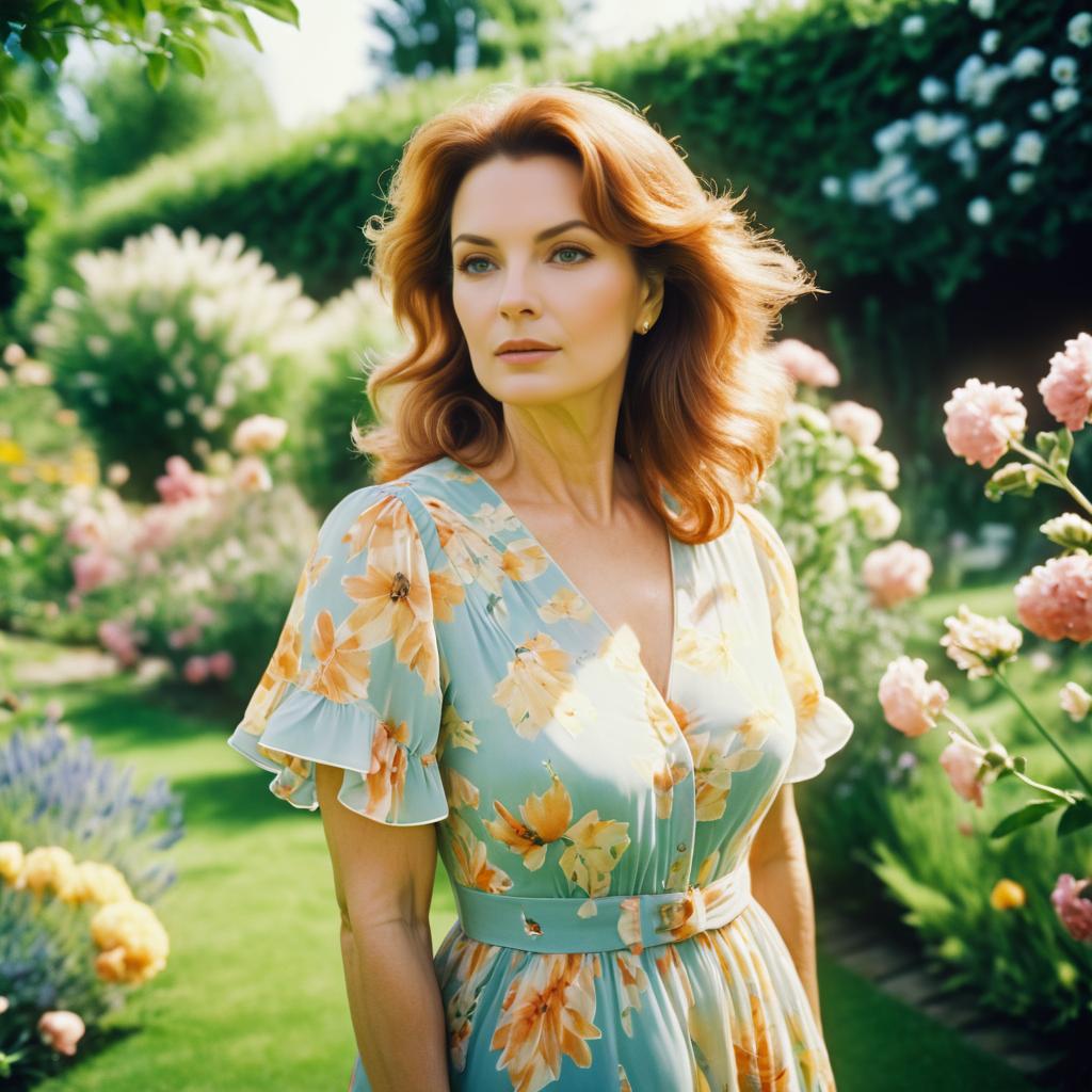 Elegant Woman in Blooming Garden Close-Up