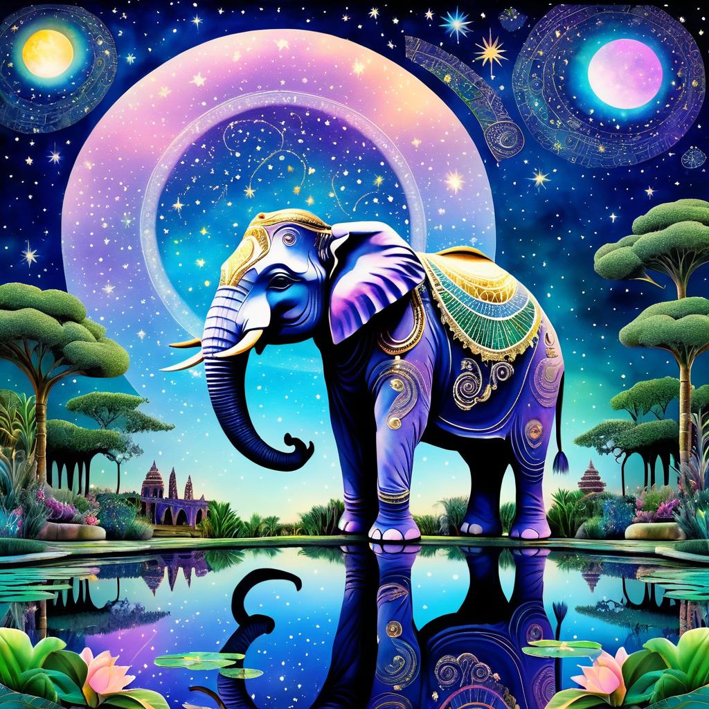 Majestic Elephant in a Dreamlike Nightscape