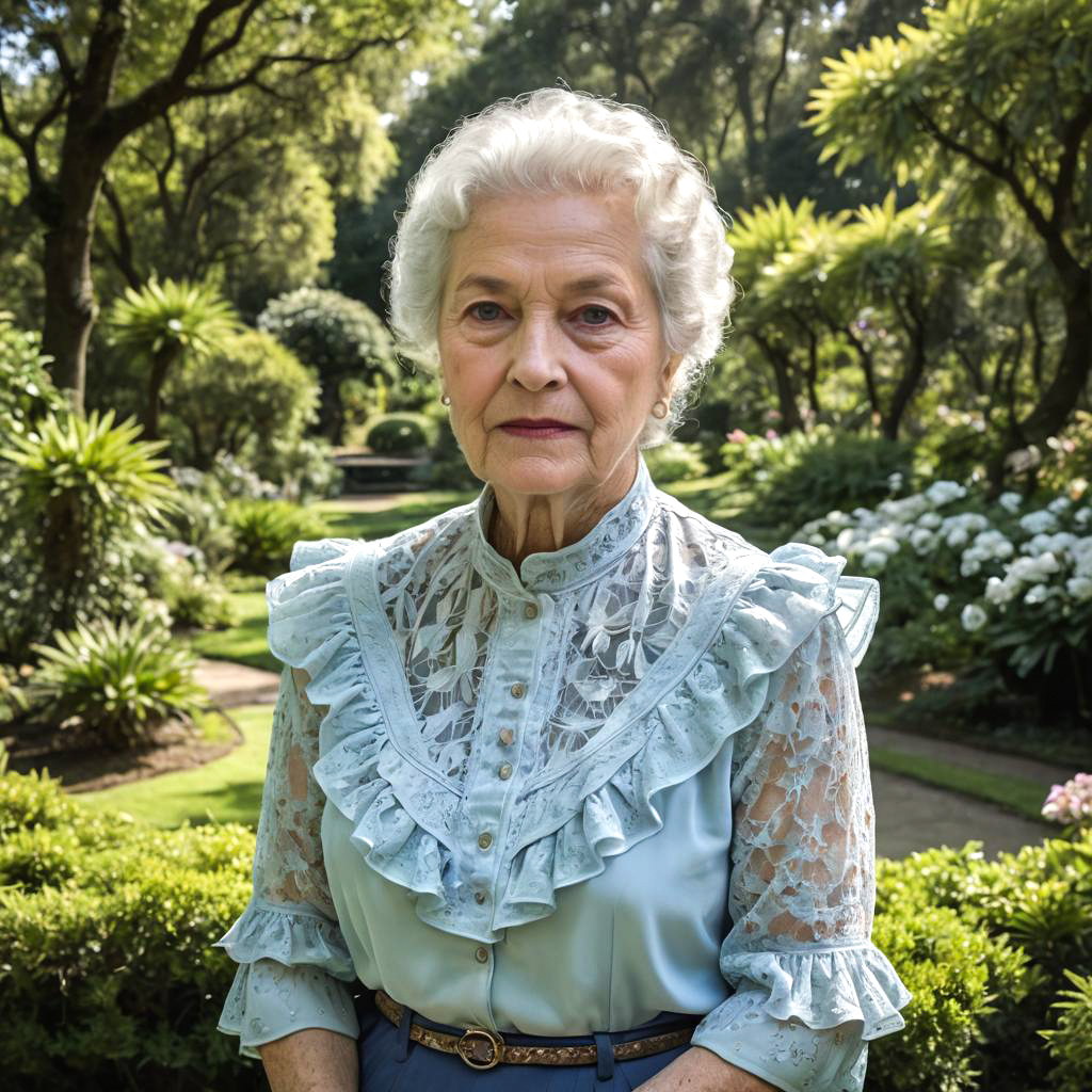 Elegant Elderly Woman in Botanical Garden