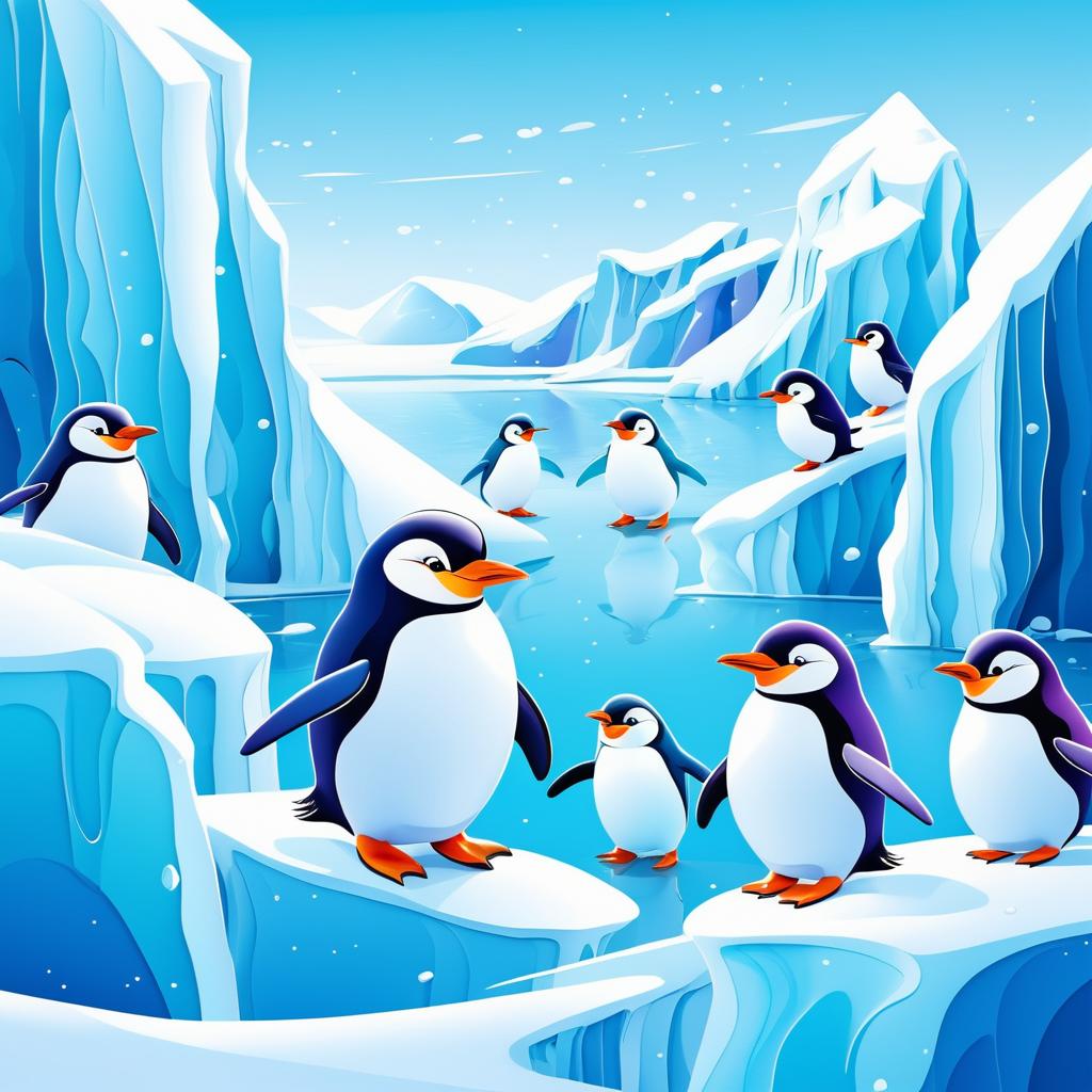 Joyful Penguins in a Whimsical Snowy Landscape