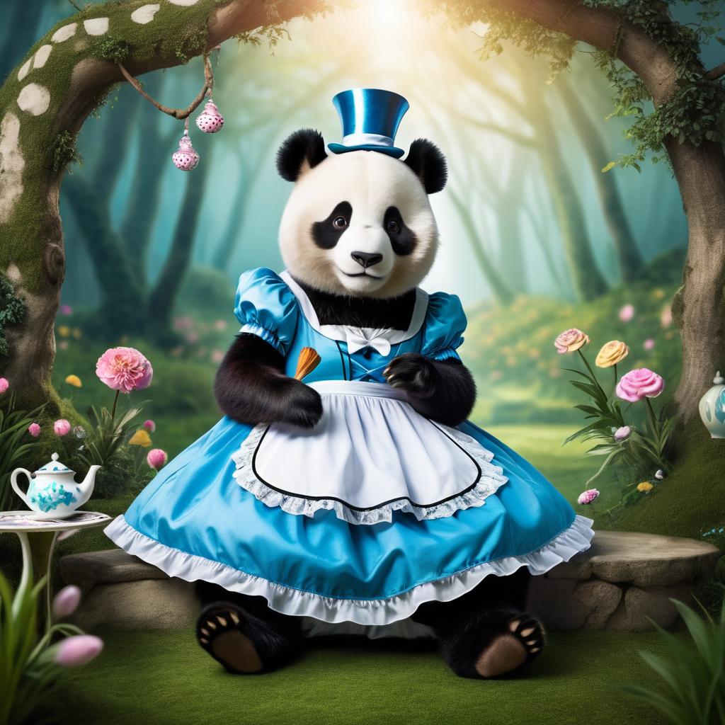 Whimsical Panda as Alice in Wonderland