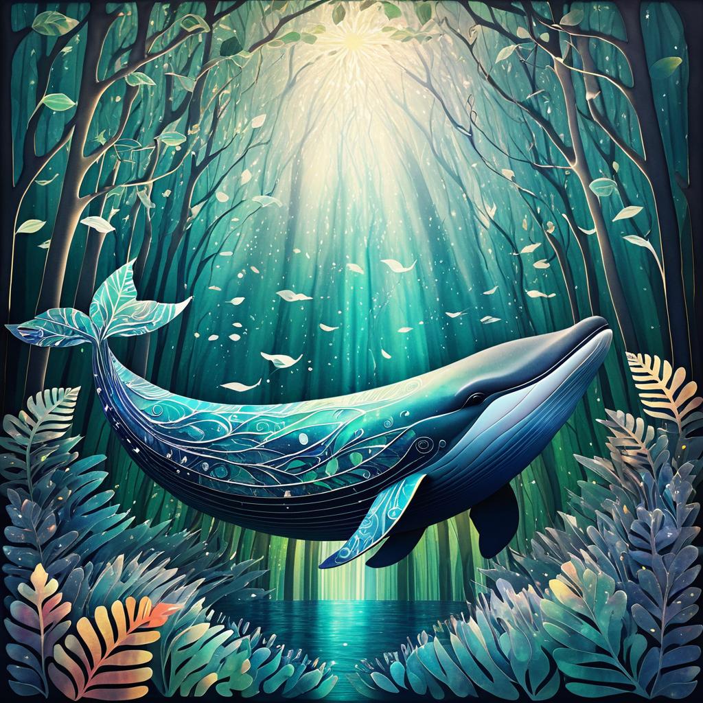 Whale in a Whimsical Forest Wonderland