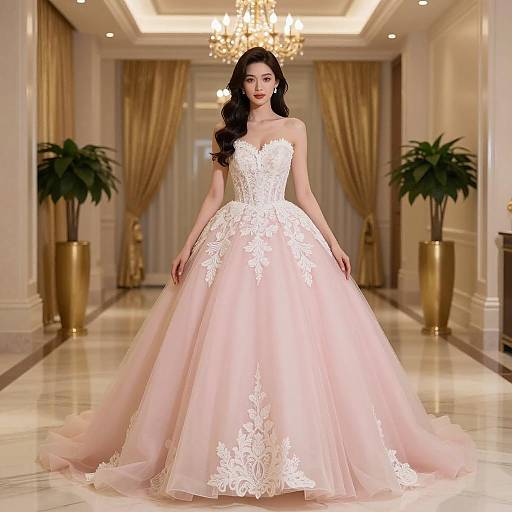 Elegant Pink Ball Gown in Luxurious Setting