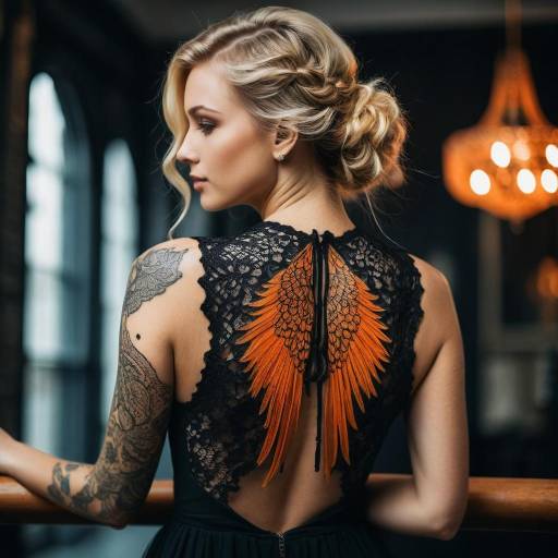 Blonde Woman with Angel Wings Tattoo Dress