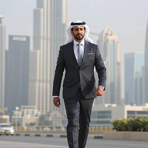 Confident Arab Man in Dubai Skyline