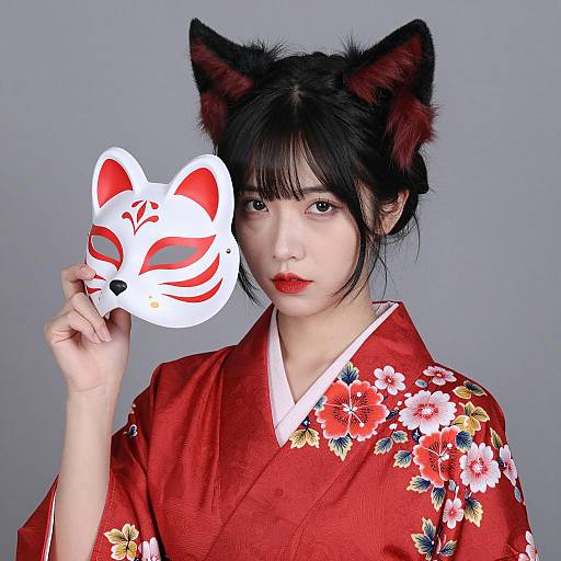 Elegant Asian Woman in Kimono Portrait