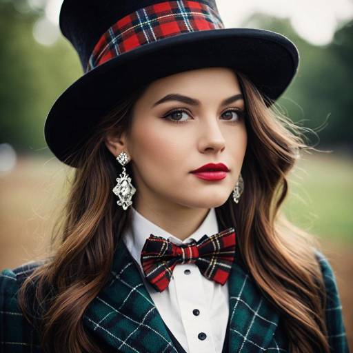 Woman in Mad Hatter Costume with Plaid Bowtie