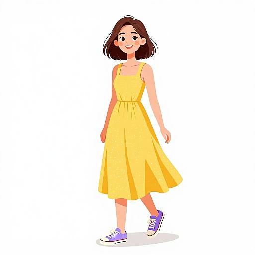 Smiling Woman in Yellow Summer Dress