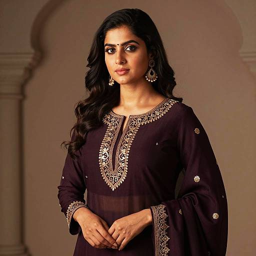 Woman in Traditional Embroidered Dhoti Suit