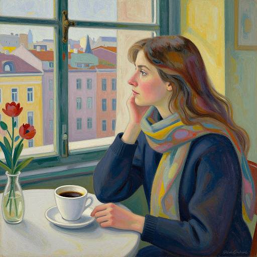 Woman Gazing Cityscape with Coffee