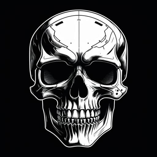 Cyberpunk Front-View Skull Illustration