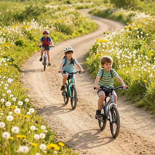 Kids Cycling Through Wildflower Countryside