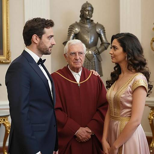 Elegant Indoor Gathering with Three Figures