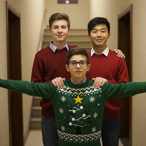 Three Friends in a Warm Hallway