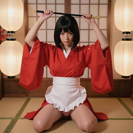 Shrine Maiden in Traditional Setting